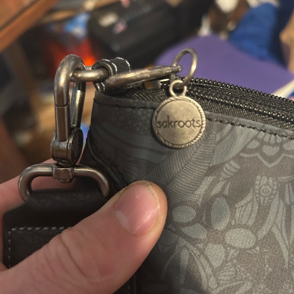 SAKROOTS Lucia recycled nylon printed women's crossbody bag Grey/Black 10.5X10.5 - Picture 7 of 8